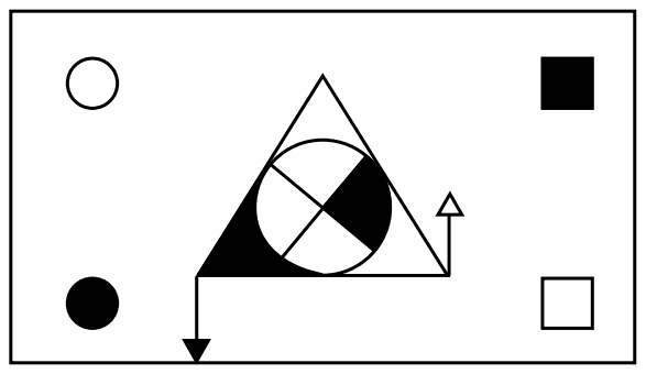 Mirror image with the open circle top left, filled square top right, filled circle bottom left, open square bottom right