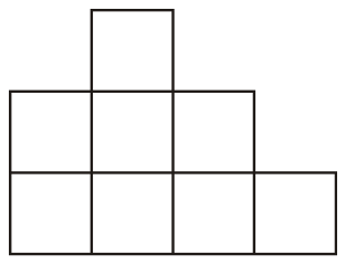 A stepped shape of eight squares: four in the bottom row, three above and one on top