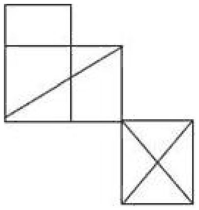Figure made of a square, a rectangle with one diagonal and a square with both diagonals, joined corner to corner