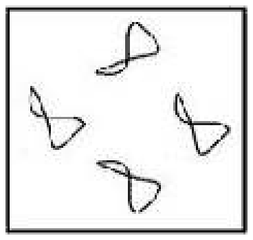 Square with four bow-tie shaped holes arranged around the centre at the top, left, right and bottom, fourth drawing