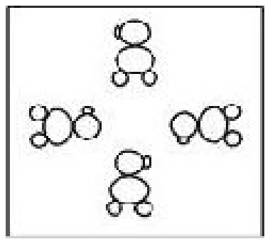 Square with four small round figures with ears at the top, left, right and bottom, version four