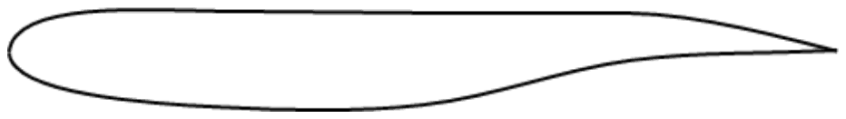 Airfoil section with a nearly flat upper surface and the camber concentrated near the trailing edge