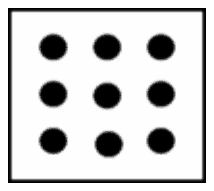 A tile with nine dots in a 3 by 3 grid