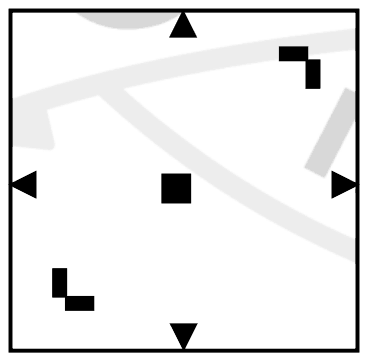 Unfolded square with a stepped notch at the top right, a filled square at the centre, an L-shaped notch at the bottom left and triangles at the side midpoints