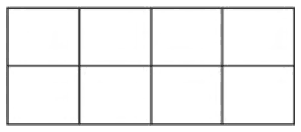 A rectangle divided by straight lines into 2 rows and 4 columns of equal cells