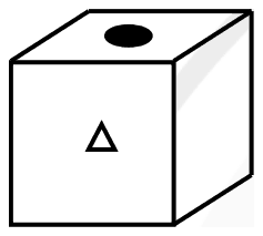 Cube with the open triangle on the front face and a filled circle on top; right face blank