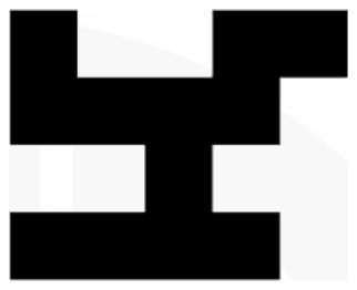 A black shape of unit squares: two upper arms, a horizontal bar, a one-square-wide central stem and a lower bar extending to both sides of the stem, wider on the left