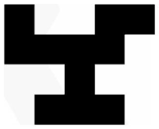 A black shape of unit squares: two upper arms, a horizontal bar, a central stem and a lower bar extending equally to both sides of the stem