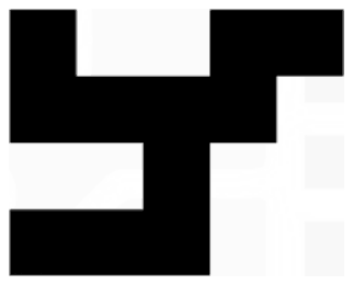A black shape of unit squares: two upper arms, a horizontal bar, a central stem and a lower bar extending only to the left of the stem