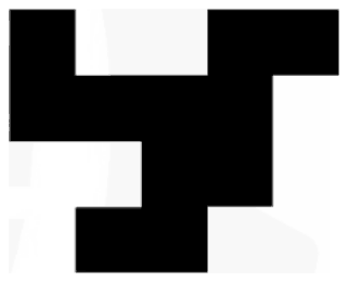 A black shape of unit squares: two upper arms, a horizontal bar, a two-square-wide central stem and a short lower bar extending to the left