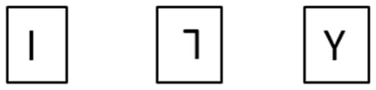 Three square plates showing the letter I, an upside-down L and the letter Y