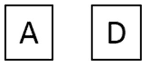 Two square plates, one painted with the letter A and one with the letter D