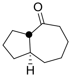 Hydroazulenone, a cyclopentane fused to a cycloheptanone, with a hashed ring-fusion hydrogen