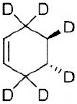 Hexadeuterated cyclohexene with the two adjacent ring deuteriums on opposite faces (wedge and dash)