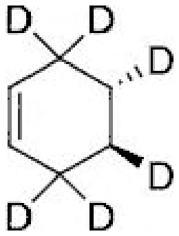 Hexadeuterated cyclohexene with the two adjacent ring deuteriums on opposite faces (dash and wedge)