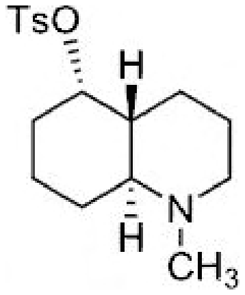 N-Methyldecahydroquinoline 5-tosylate with the OTs on a dash bond, the ring-fusion hydrogen at the upper fusion carbon on a wedge and the lower one on a dash