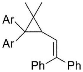 Vinylcyclopropane with two methyl groups on one ring carbon and two Ar groups on the adjacent ring carbon, the vinyl end bearing two Ph groups