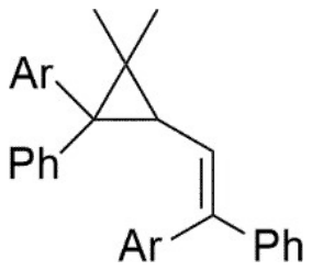 Vinylcyclopropane with two ring methyl groups, one Ar and one Ph on the adjacent ring carbon, the vinyl end bearing one Ar and one Ph