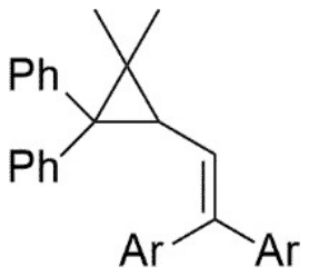 Vinylcyclopropane with two ring methyl groups, two Ph groups on the adjacent ring carbon, the vinyl end bearing two Ar groups