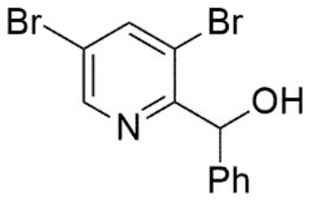 3,5-Dibromopyridine bearing a CH(OH)Ph group at C2 in place of the methoxy group