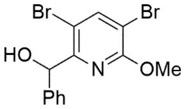 3,5-Dibromo-2-methoxypyridine bearing a CH(OH)Ph group at C6