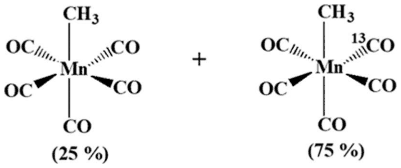 CH3Mn(CO)5 with no 13CO (25 percent) plus CH3Mn(CO)5 with 13CO cis to the methyl (75 percent)