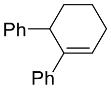 Cyclohexene with a phenyl on the sp3 carbon next to the double bond and a second phenyl on the alkene carbon