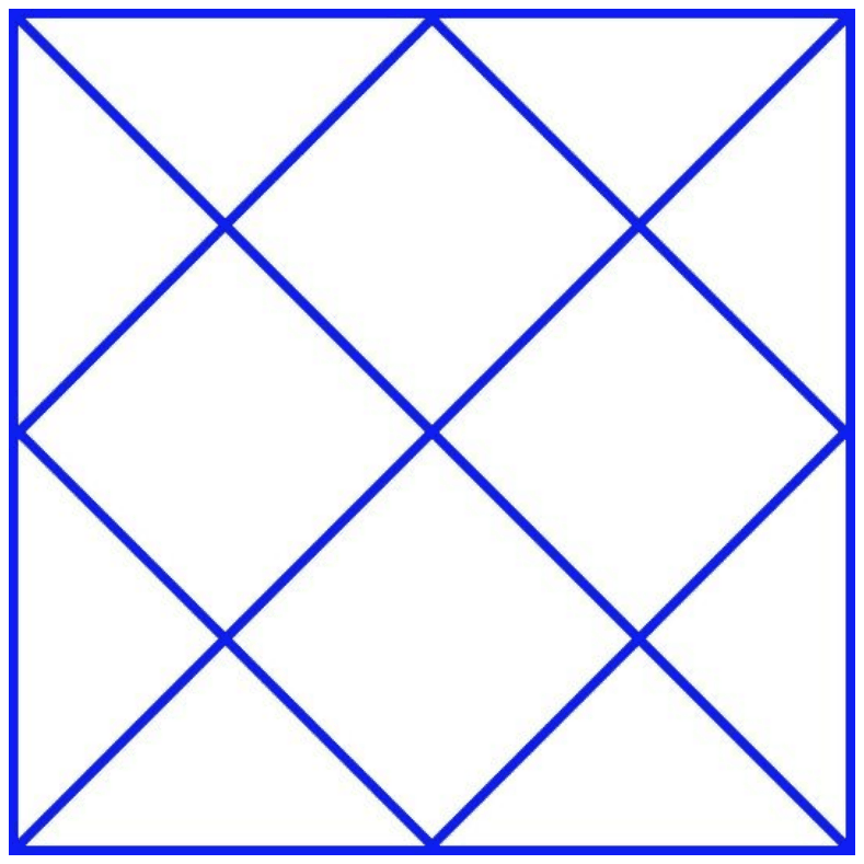 A square with both diagonals drawn, together with the four lines joining the midpoints of adjacent sides, forming a tilted diamond