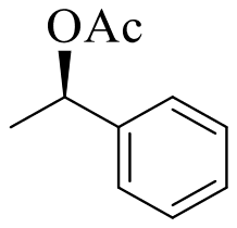 1-Phenylethyl acetate with the acetoxy group on a wedge bond