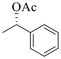 1-Phenylethyl acetate with the acetoxy group on a hash bond