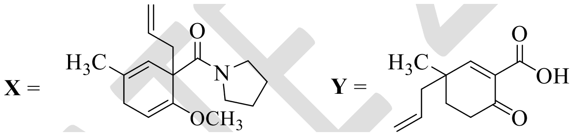 X is a methyl methoxy cyclohexadiene with the allyl and the pyrrolidine amide on one quaternary carbon; Y is a 4-allyl-4-methylcyclohexenone carboxylic acid