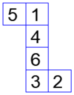 Net of a die: a column of faces 1, 4, 6, 3 from top to bottom, with 5 to the left of 1 and 2 to the right of 3