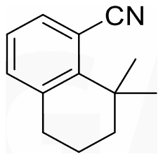 Tetralin with CN on the aromatic ring and a gem-dimethyl group on the saturated ring carbon next to CN