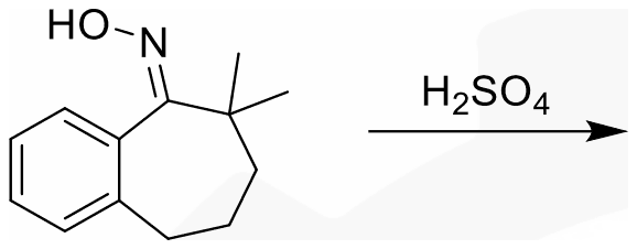 Oxime of a benzo-fused cycloheptanone whose C=N-OH carbon lies between the benzene ring and a CMe2 carbon, treated with H2SO4