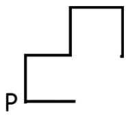 Path from P: up, right, up, right, down, with a short stub to the right of P