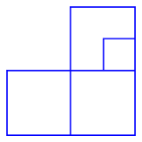 View from Y: two squares side by side below and one square above the right one, with a small square in the lower right corner of the upper square