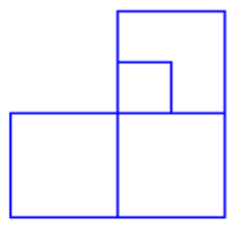 View from Y: two squares side by side below and one square above the right one, with a small square in the lower left corner of the upper square
