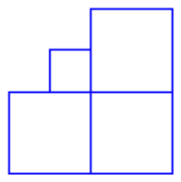 View from Y: two squares side by side below, one square above the right one, and a small square resting on the left square outside the upper square