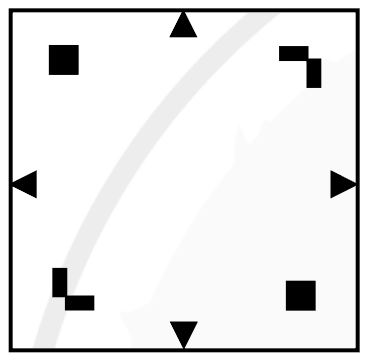 Unfolded square with a small square at top left and bottom right, a step shape at top right, an L shape at bottom left