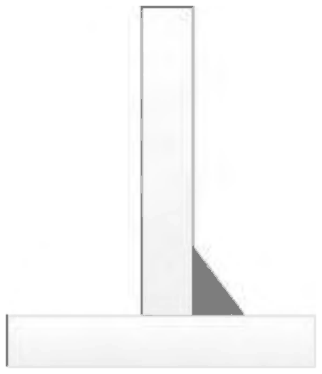T-joint: a vertical plate standing on a horizontal plate, with a shaded triangle filling the corner between them on one side