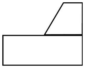 A rectangle with a trapezoid on top, its vertical side on the right and slanted side on the left, with the right edges aligned