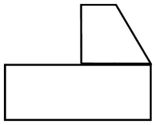 A rectangle with a trapezoid on top, its vertical side on the left and slanted side on the right