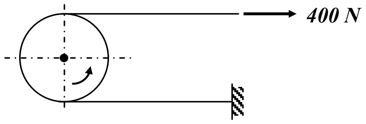 A band wrapped half way round the left side of a drum: the upper end of the band is pulled to the right with 400 N and the lower end is anchored to a fixed support