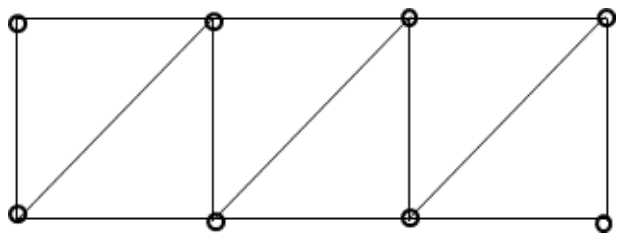 Pin-jointed frame of three rectangular panels, each with one diagonal bar