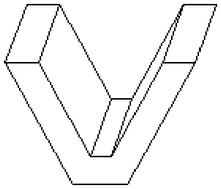 Closed solid shaped like a thick letter V with flat ends and a flat bottom