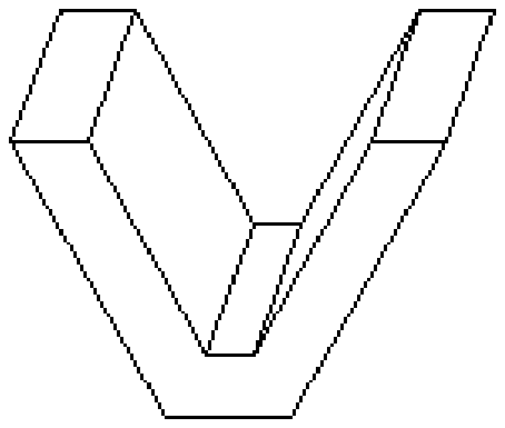 A closed V-shaped solid of uniform thickness, like a thick letter V, with flat tops on both arms and a flat bottom inside and outside