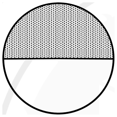 A circle with the upper half shaded with dots, divided by a horizontal diameter