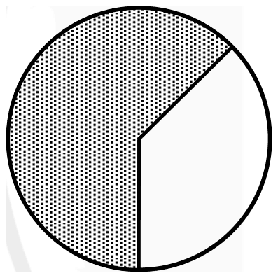 A circle with a large dotted sector on the left, bounded by a vertical line from the centre down to the bottom and a line from the centre to the upper right