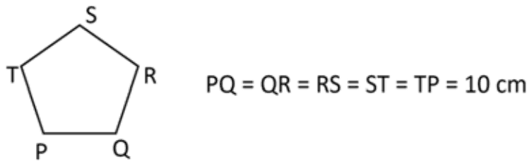 Pentagon PQRST with all five sides equal to 10 cm