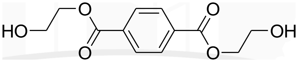 Structure: a para-disubstituted benzene ring carrying two ester groups, each esterified with a 2-hydroxyethyl group, HO-CH2CH2-O-CO-C6H4-CO-O-CH2CH2-OH